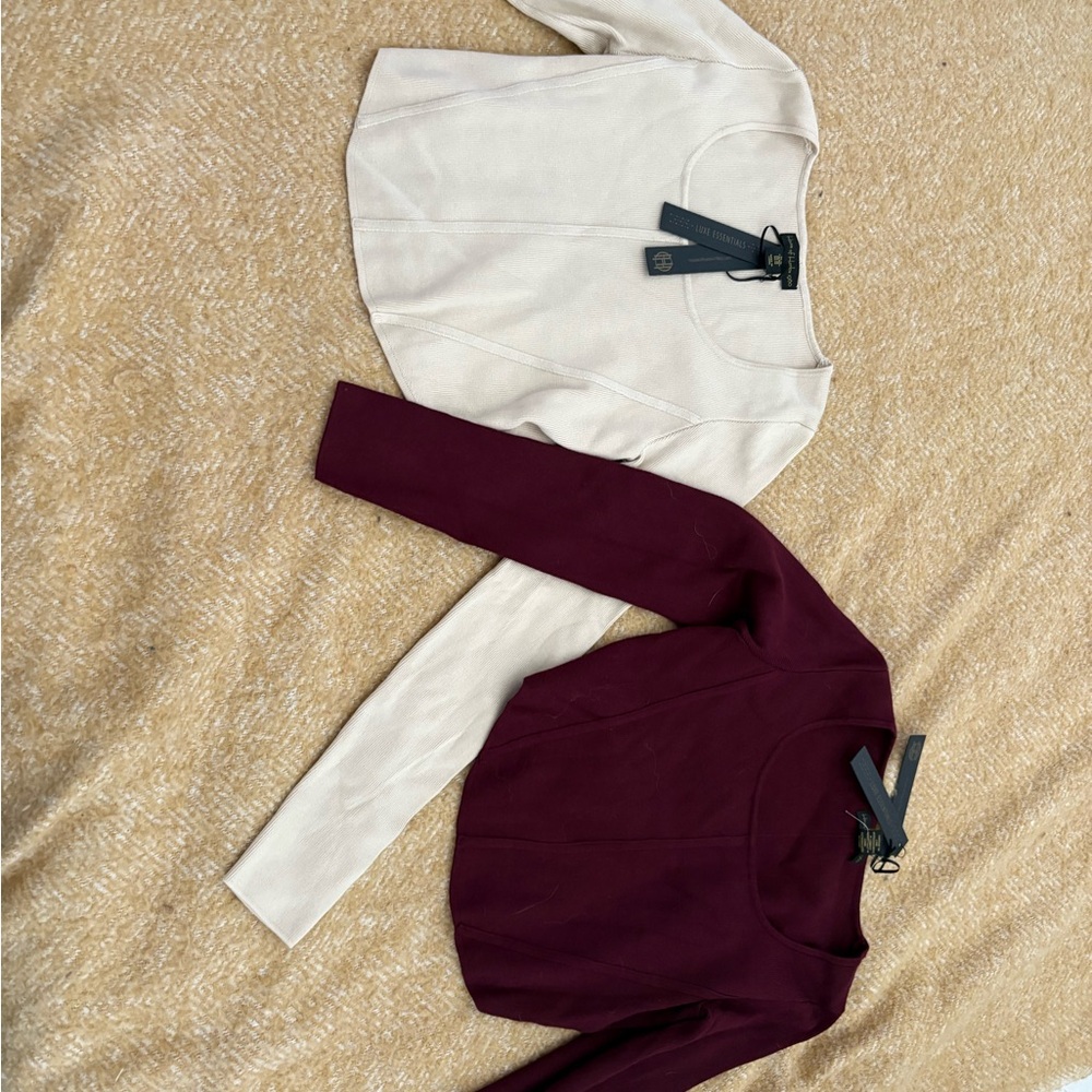 White and Burgundy Long Sleeve Tops